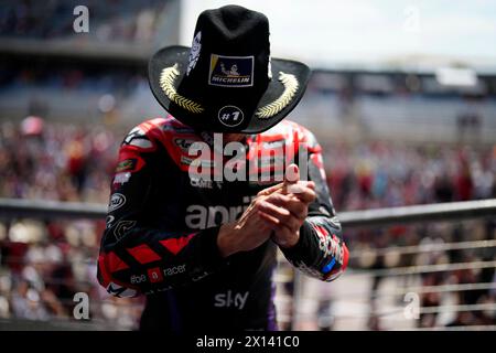 Austin, États-Unis. 14 avril 2024. Courses de MotoGP Red Bull Grand Prix de Las Americas au circuit de Las Americas, Austin, Texas, 14 avril 2024 en photo : Maverick Viñales Carreras del Gran Premio de Las Americas en el Circuito de Las Americas, Austin, Texas. 14 de Abril de 2024 POOL/ MotoGP.com/Cordon les images de presse seront à usage éditorial exclusif. Crédit obligatoire : © MotoGP.com crédit : CORDON PRESS/Alamy Live News Banque D'Images