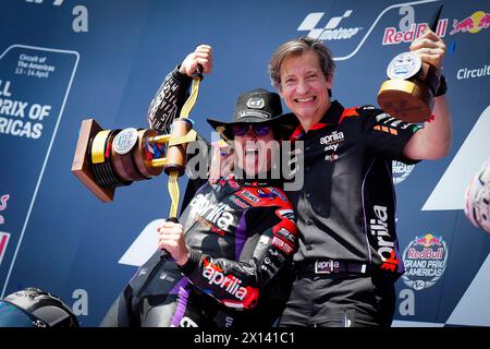 Austin, États-Unis. 14 avril 2024. Courses de MotoGP Red Bull Grand Prix de Las Americas au circuit de Las Americas, Austin, Texas, 14 avril 2024 en photo : Maverick Viñales Carreras del Gran Premio de Las Americas en el Circuito de Las Americas, Austin, Texas. 14 de Abril de 2024 POOL/ MotoGP.com/Cordon les images de presse seront à usage éditorial exclusif. Crédit obligatoire : © MotoGP.com crédit : CORDON PRESS/Alamy Live News Banque D'Images