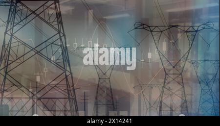 Image du traitement des données sur des pylons Banque D'Images