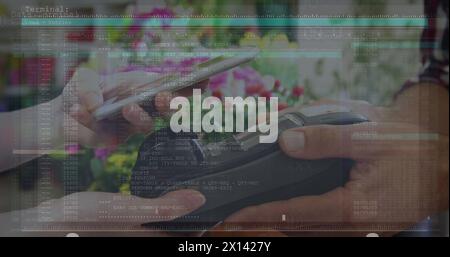 Image du traitement des données par rapport au paiement manuel avec smartphone Banque D'Images