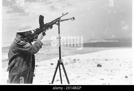 DERNIÈRES PHOTOS DU DÉSERT occidental - Une position Bren Gun , armée britannique Banque D'Images