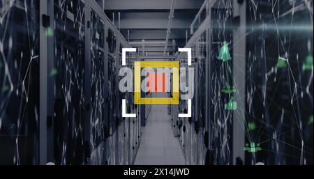 Image de l'oscilloscope scannant sur le réseau de connexions contre la salle du serveur informatique Banque D'Images