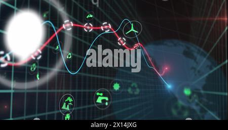 Image des icônes écologiques et du traitement des données dans le monde entier Banque D'Images