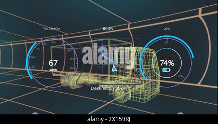 Image de compteur de vitesse sur le projet de camion électrique sur fond de marine Banque D'Images