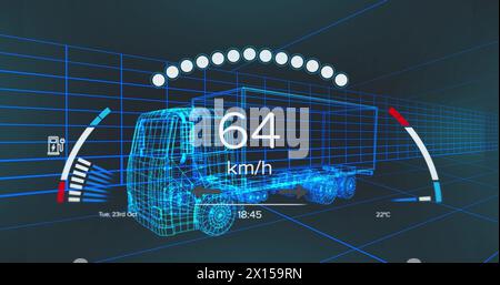 Image de compteur de vitesse sur le projet de camion électrique sur fond de marine Banque D'Images