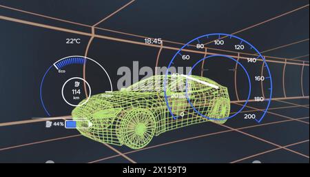 Image de compteur de vitesse sur le projet de voiture électrique sur fond de marine Banque D'Images