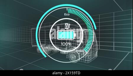 Image du niveau de batterie sur le projet de camion électrique sur fond de marine Banque D'Images