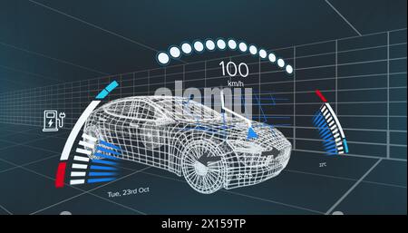 Image de compteur de vitesse sur le projet de voiture électrique sur fond de marine Banque D'Images