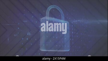 Image de l'icône de cadenas sur le traitement des données et les formes sur fond noir Banque D'Images