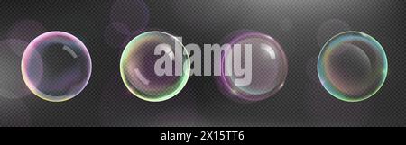 vecteur réaliste de boule de savon transparente rose 3d. Bulle d'eau arc-en-ciel avec texture mousse. Sphère magique irisée avec élément savon lavable. Illustration de blanchisserie bokeh de rêve avec scintillement isolé Illustration de Vecteur