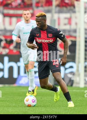 Leverkusen, Allemagne. 13 avril 2024. Victor Boniface, Lev 22 dans le match BAYER 04 LEVERKUSEN - SV WERDER BRÊME 5-0 le 14 avril 2024 à Leverkusen, Allemagne. Saison 2023/2024, 1.Bundesliga, Journée 29, 29.Spieltag crédit : Peter Schatz/Alamy Live News Banque D'Images