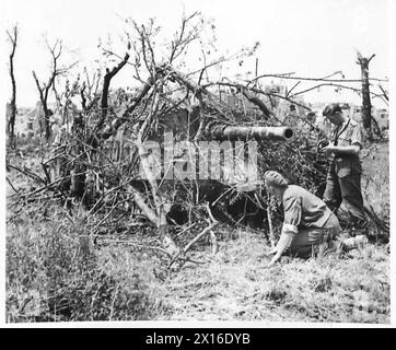 L'aérodrome Aquino est capturé par les forces alliées, avec un char allemand Mark III camouflé détruit pendant l'assaut. Banque D'Images