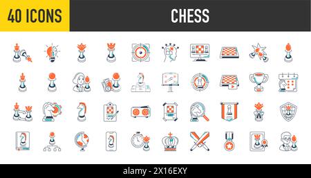 Ensemble simple d'icônes vectorielles liées aux échecs. Contient des icônes telles que Reine, Stratégie, Checkmate et plus encore. Illustration de Vecteur