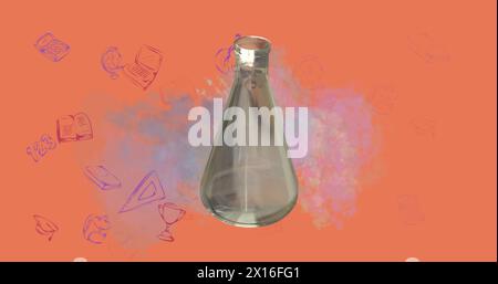 Image du bécher de laboratoire sur traitement de données mathématiques Banque D'Images