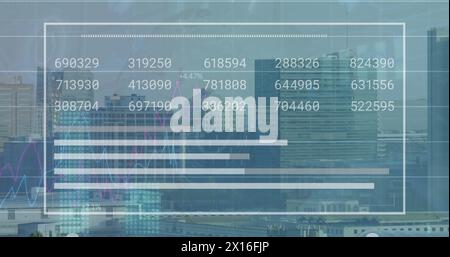 Image de l'interface avec traitement statistique des données par rapport à la vue aérienne du paysage urbain Banque D'Images