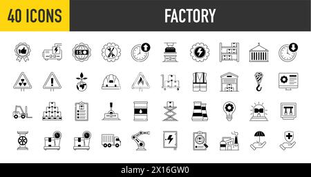 Ensemble d'illustration vectorielle d'icône d'outils d'usine et d'industrie Illustration de Vecteur