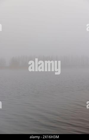 rivière en hiver par temps brumeux le matin, belle nature pendant le brouillard avec très mauvaise visibilité sur la rivière Banque D'Images