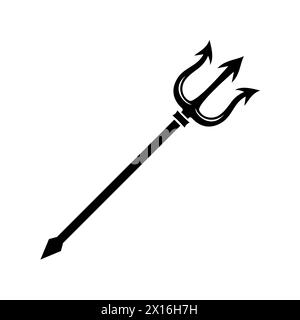 Icône trident noire. Symbole de trident Poséidon dans la conception graphique plate Illustration de Vecteur