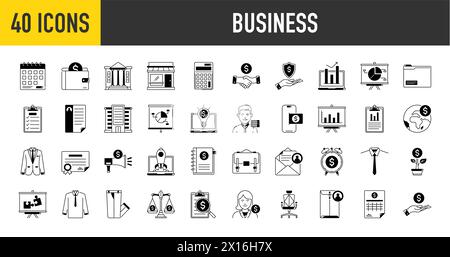 Ensemble d'icônes Business. Icônes Web Business et Finance style premium. Argent, banque, contact, infographie. Collection d'icônes. Illustration vectorielle. Illustration de Vecteur