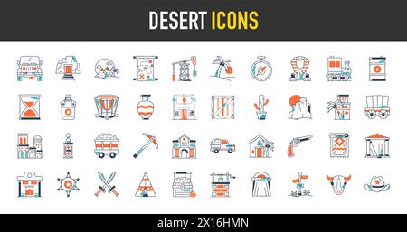 Icônes vectorielles du désert. concept de conception, icônes d'art de style plat sur fond blanc Illustration de Vecteur