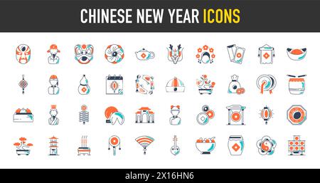 Icônes de l'année lunaire. Icône du nouvel an chinois. Illustration vectorielle Illustration de Vecteur