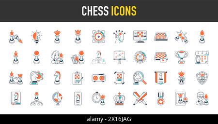 Ensemble simple d'icônes vectorielles liées aux échecs. Contient des icônes telles que Reine, Stratégie, Checkmate et plus encore. Illustration de Vecteur