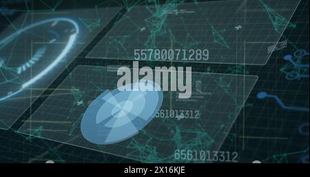 Illustration de la numérisation de l'oscilloscope et du traitement des données sur un réseau de connexions Banque D'Images