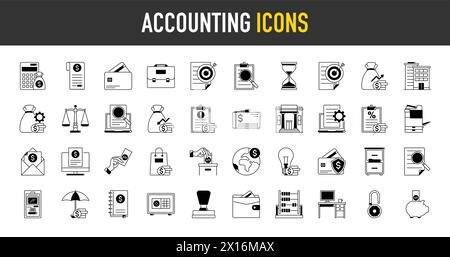 Ensemble d'icône lié au revenu comptable, salaire, argent, banque, bref cas, timbre, machine xerox, entreprise. Collection d'icônes. Illustration vectorielle Illustration de Vecteur