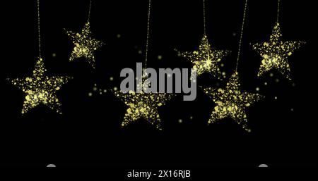 Image de points sur des étoiles dorées sur fond noir Banque D'Images