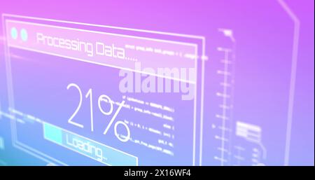 Image de l'interface avec le traitement des données sur fond dégradé violet Banque D'Images