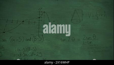Image d'équations mathématiques et de diagrammes sur fond vert Banque D'Images