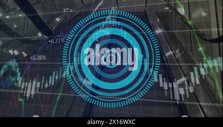 Image du traitement des données financières et de l'analyse du périmètre sur escalator Banque D'Images