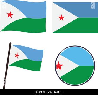 Conception d'illustration vectorielle d'icône de drapeau de pays Djibauti Illustration de Vecteur