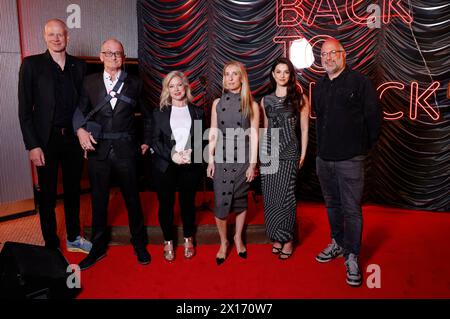 Kalle Friz, Ray Cokes, Alison Owen, Sam Taylor-Johnson, Marisa Abela und Hooman Afshari beim exclusiven projection des Kinofilms 'Back to Black' in der Astor Filmlounge, 04.04.2024 Banque D'Images