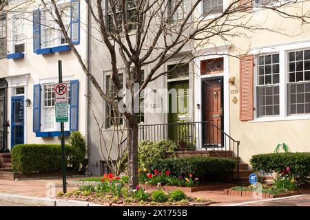 Maisons résidentielles historiques, terrasses peintes de style fédéral. Georgetown, Washington DC Banque D'Images