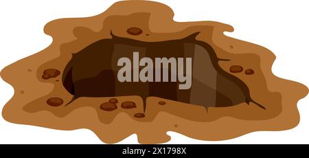 illustration vectorielle de la nature du trou au sol. dessin de trou souterrain profond isolé sur fond blanc. trou de surface dans le dessin animé de la terre, fissure au sol au loin Illustration de Vecteur