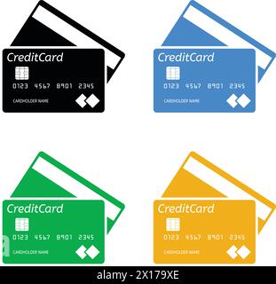 modèle de carte de crédit bancaire vectoriel isolé sur fond blanc. illustration de conception de financement d'entreprise. cartes de crédit bancaires noires, bleues et dorées avec baguette Illustration de Vecteur