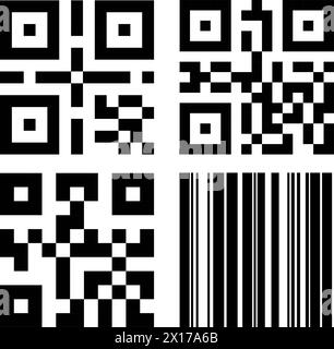 Codes QR vectoriels et codes à barres isolés sur fond blanc. Codes de balayage numérique pour l'identification, l'accès aux données, la vente au détail, le supermarché et la technologie Illustration de Vecteur
