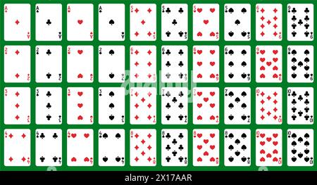 cartes vectorielles pour jouer au poker et au casino. ensemble de cartes à jouer sur fond vert Illustration de Vecteur