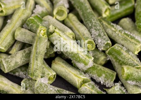 haricots verts congelés, haricots surgelés pour la cuisson , gros plan Banque D'Images