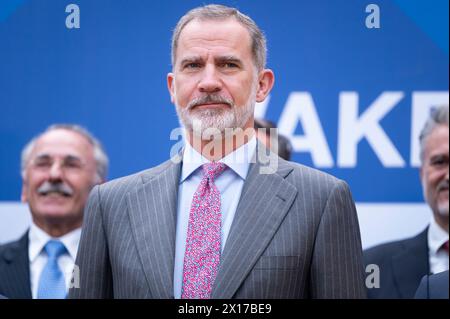 Madrid, Espagne. 15 avril 2024. Le roi d'Espagne Felipe VI vu lors du jour d'inauguration de la 4ème édition de Wake Up, Spain!, un Forum économique organisé par le journal El Espanol à la Casa de America à Madrid. Crédit : SOPA images Limited/Alamy Live News Banque D'Images