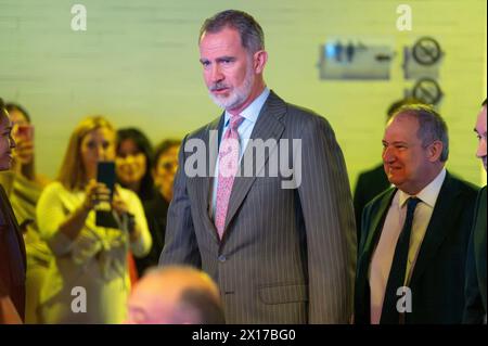 Madrid, Espagne. 15 avril 2024. Le roi d'Espagne Felipe VI vu lors du jour d'inauguration de la 4ème édition de Wake Up, Spain!, un Forum économique organisé par le journal El Espanol à la Casa de America à Madrid. Crédit : SOPA images Limited/Alamy Live News Banque D'Images