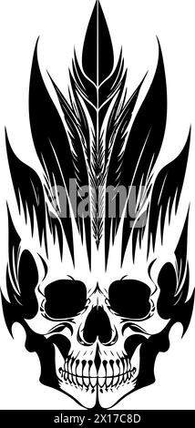 dessin graphique noir simple d'un crâne humain, logo, tatouage Banque D'Images