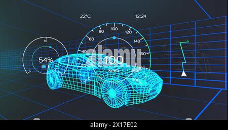 Image de compteur de vitesse sur le projet de voiture électrique sur fond de marine Banque D'Images