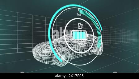 Image du niveau de batterie sur le projet de voiture électrique sur fond de marine. voitures électriques, énergie écologique, durabilité et concept technologique numériquement générat Banque D'Images