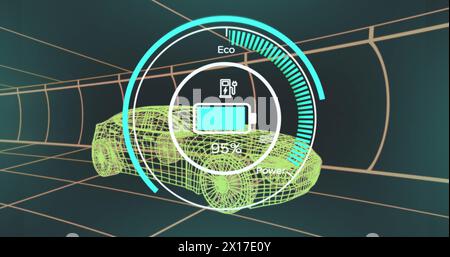 Image du niveau de batterie sur le projet de voiture électrique sur fond de marine Banque D'Images