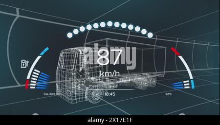 Image de compteur de vitesse sur le projet de camion électrique sur fond de marine. voitures électriques, énergie écologique, durabilité et concept technologique numériquement générat Banque D'Images