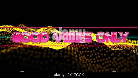 Image de texte bonnes vibrations seulement, sur paysage ondulé de points d'or Banque D'Images