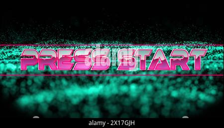 Image de la presse commencer seulement sur le texte en lettres roses métalliques avec des lignes sur le maillage lumineux vert Banque D'Images