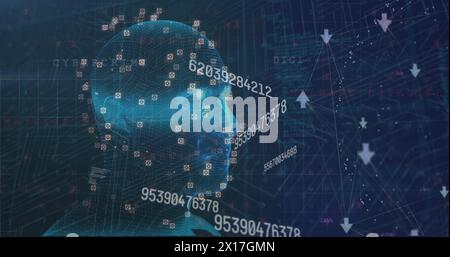 Image de l'écran numérique avec le traitement des données, les connexions et le modèle de tête sur fond de marine Banque D'Images